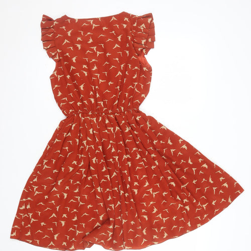 Shikha London Women’s Red Bird Print Ruffle Fit & Flare Dress M