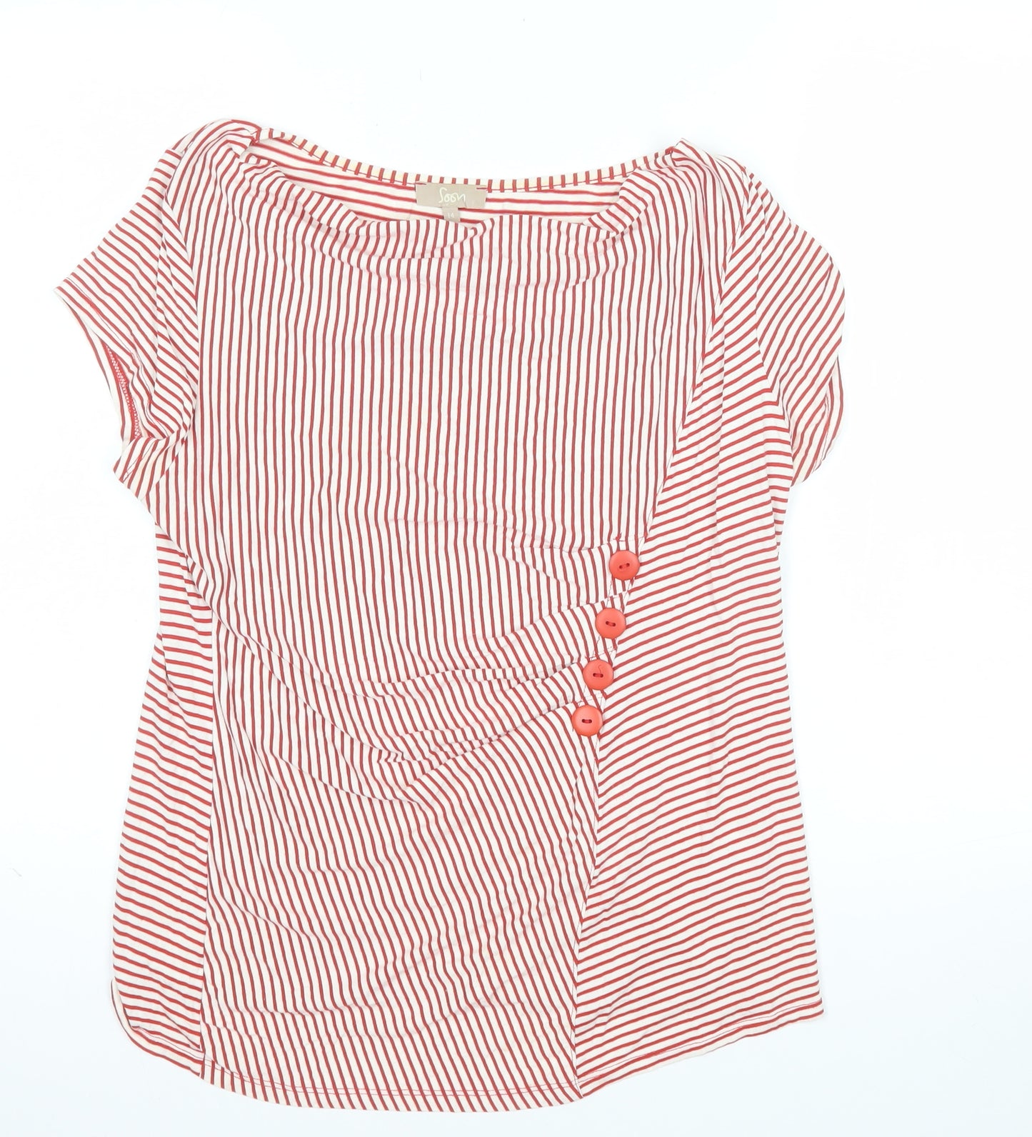 Soon Women's Red Striped Jersey Button Blouse Size 14