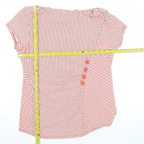 Soon Women's Red Striped Jersey Button Blouse Size 14