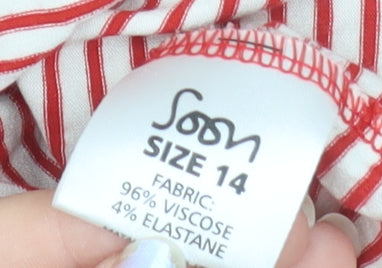 Soon Women's Red Striped Jersey Button Blouse Size 14