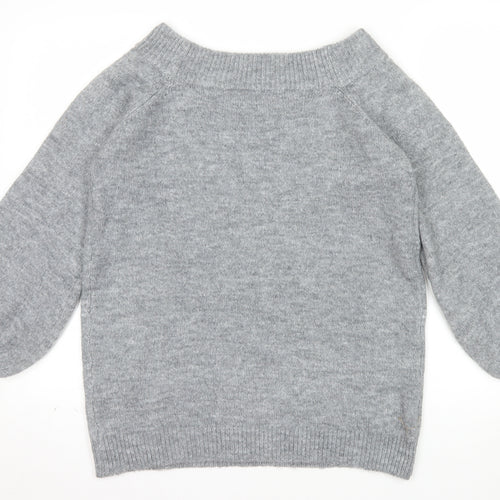 Papaya Women's Grey Beaded Knit Boat Neck Jumper Size M