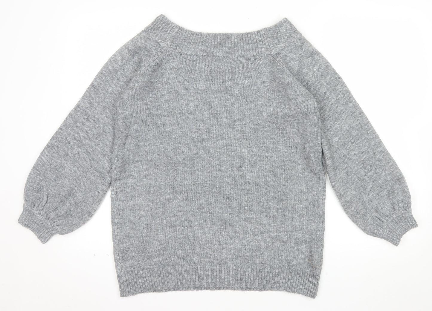 Papaya Women's Grey Beaded Knit Boat Neck Jumper Size M