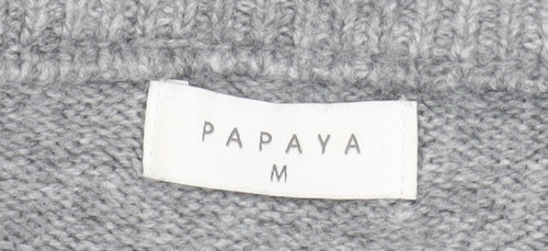 Papaya Women's Grey Beaded Knit Boat Neck Jumper Size M