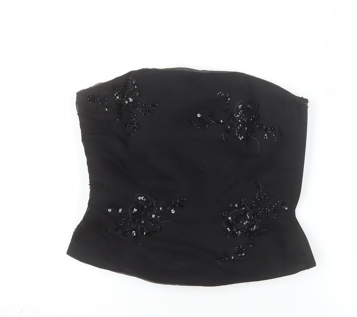 Monsoon Women’s Black Strapless Beaded Satin Blouse UK 10