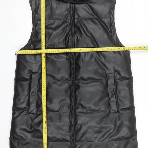 Primark Women Black Faux Leather Hooded Padded Waistcoat M