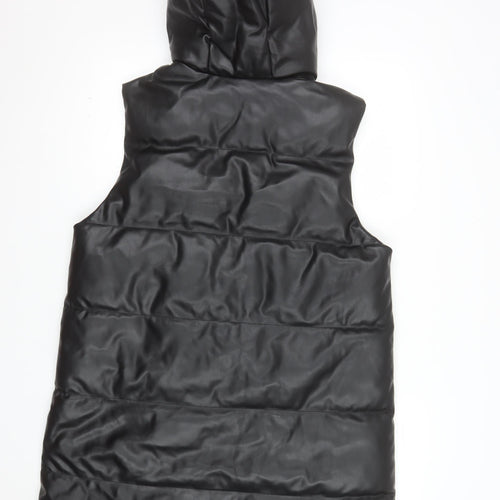 Primark Women Black Faux Leather Hooded Padded Waistcoat M