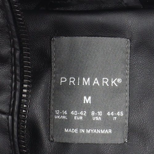 Primark Women Black Faux Leather Hooded Padded Waistcoat M
