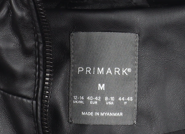Primark Women Black Faux Leather Hooded Padded Waistcoat M