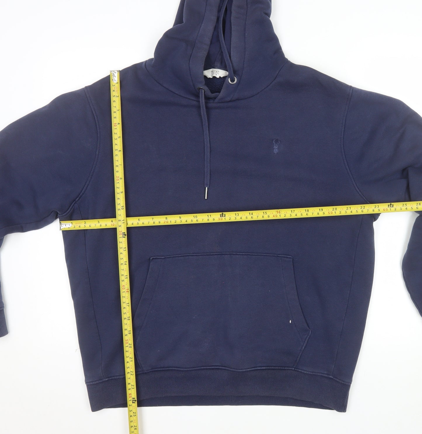 Next Men's Navy Blue Pullover Hoodie M Cotton Blend Casual
