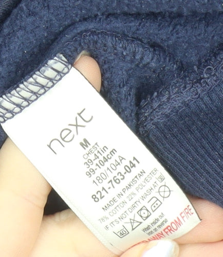 Next Men's Navy Blue Pullover Hoodie M Cotton Blend Casual
