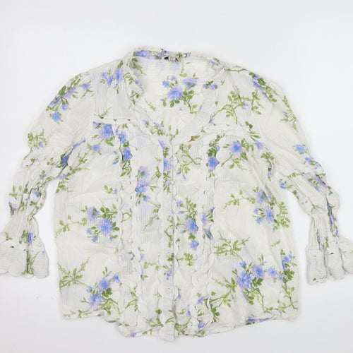 Love & Roses Womens White Floral Ruffle Cotton Blouse UK 12