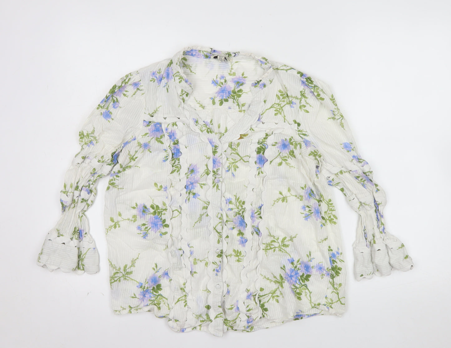 Love & Roses Womens White Floral Ruffle Cotton Blouse UK 12