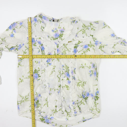 Love & Roses Womens White Floral Ruffle Cotton Blouse UK 12