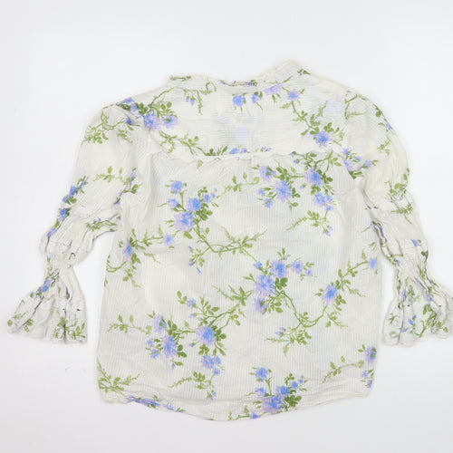 Love & Roses Womens White Floral Ruffle Cotton Blouse UK 12