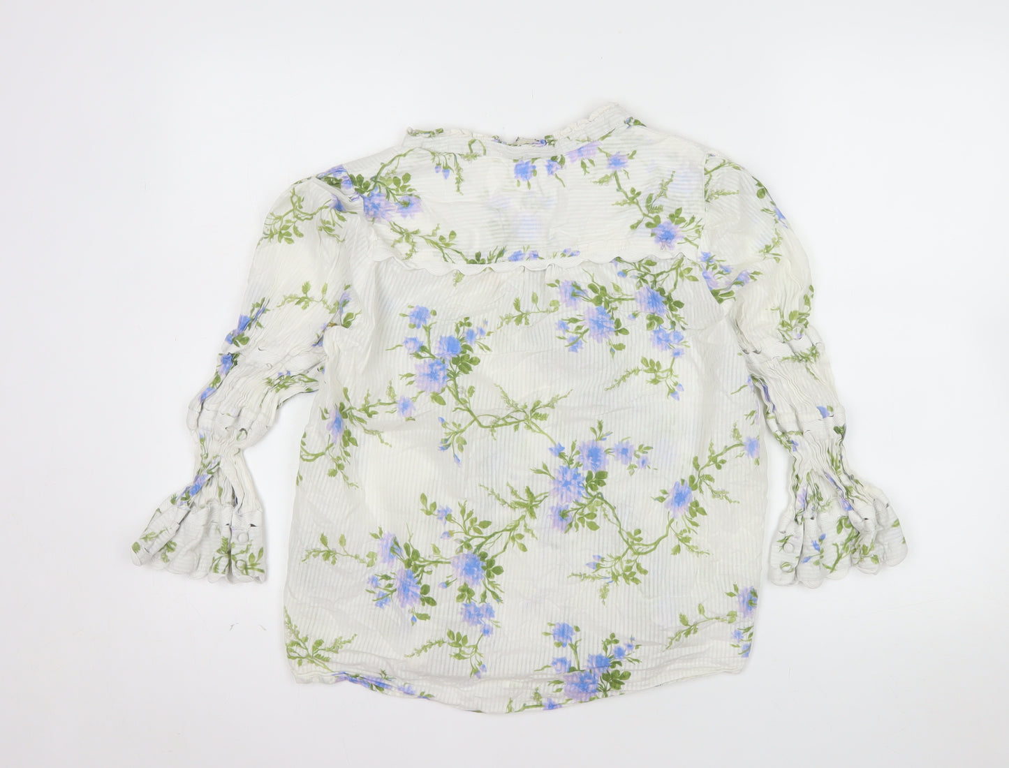 Love & Roses Womens White Floral Ruffle Cotton Blouse UK 12