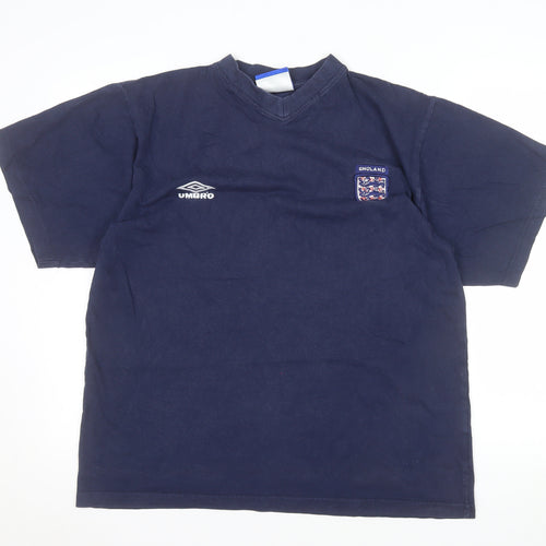 Umbro England Navy Blue Men's Medium 90s V-Neck Cotton T-Shirt