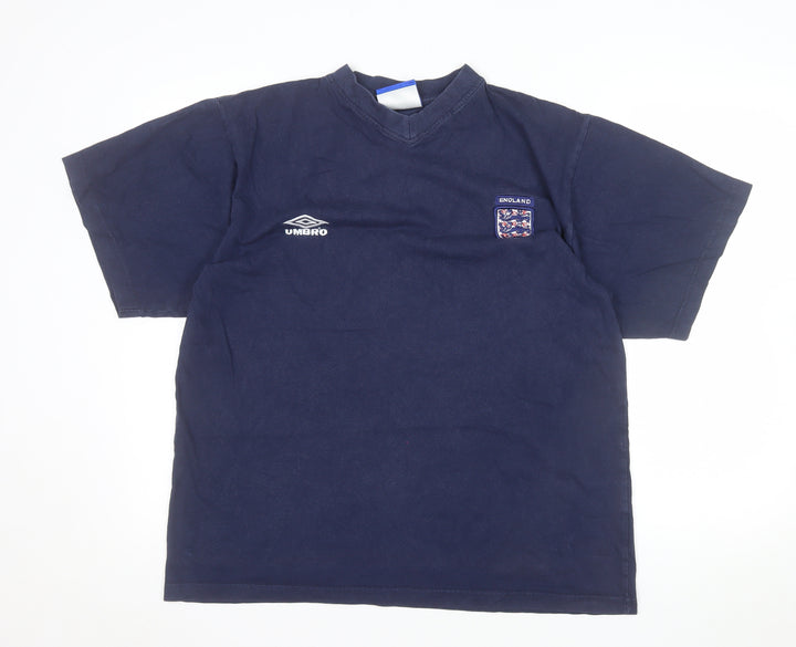 Umbro England Navy Blue Men's Medium 90s V-Neck Cotton T-Shirt