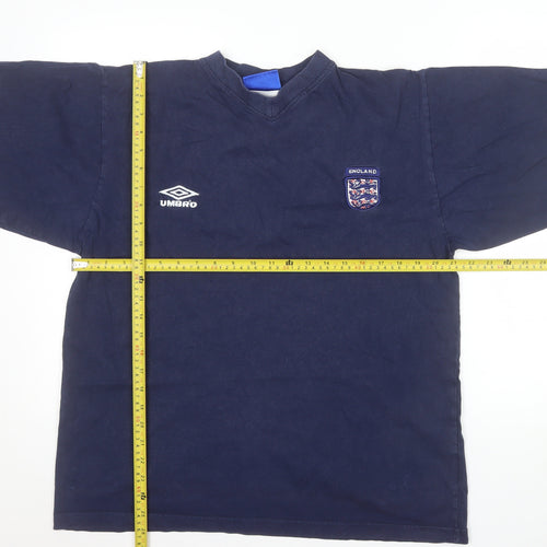 Umbro England Navy Blue Men's Medium 90s V-Neck Cotton T-Shirt
