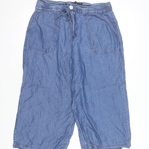Next Womens Blue Cropped Wide Leg Lyocell Trousers Size 10 Plus
