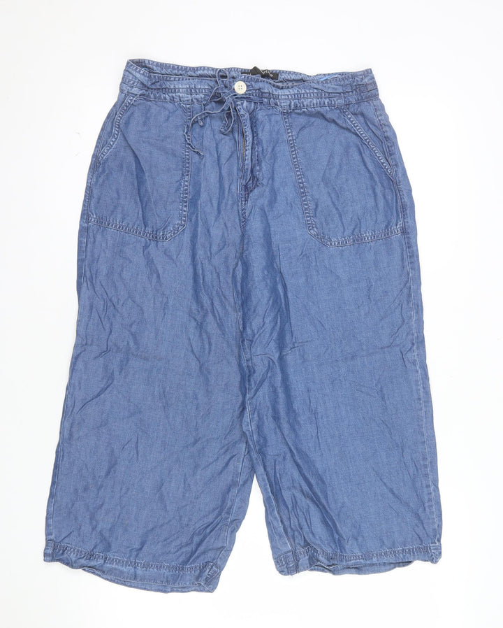 Next Womens Blue Cropped Wide Leg Lyocell Trousers Size 10 Plus