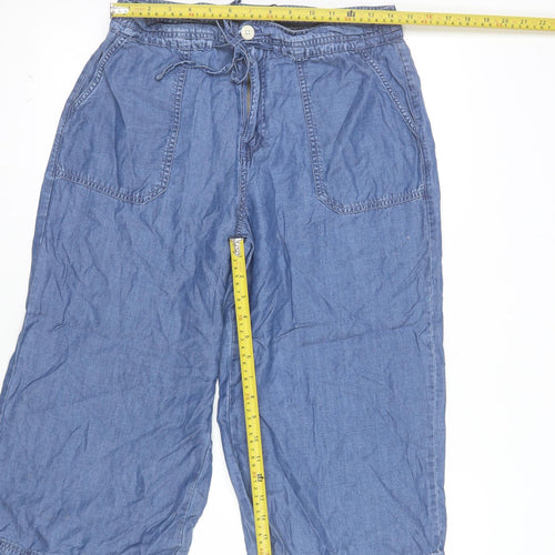 Next Womens Blue Cropped Wide Leg Lyocell Trousers Size 10 Plus