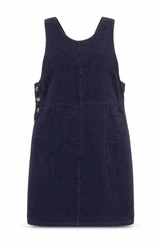 Front view of Roman Petite Women's Blue Cotton Pinafore Dress, size 10