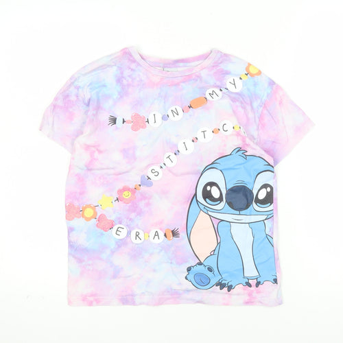 Disney Stitch Girls Multicoloured Tie-Dye Cotton T-Shirt 8-9 Years by George