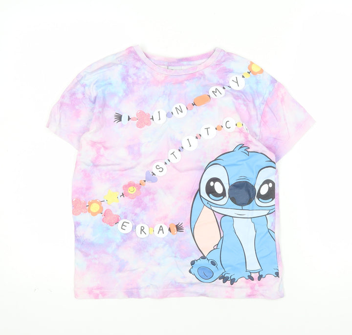 Disney Stitch Girls Multicoloured Tie-Dye Cotton T-Shirt 8-9 Years by George