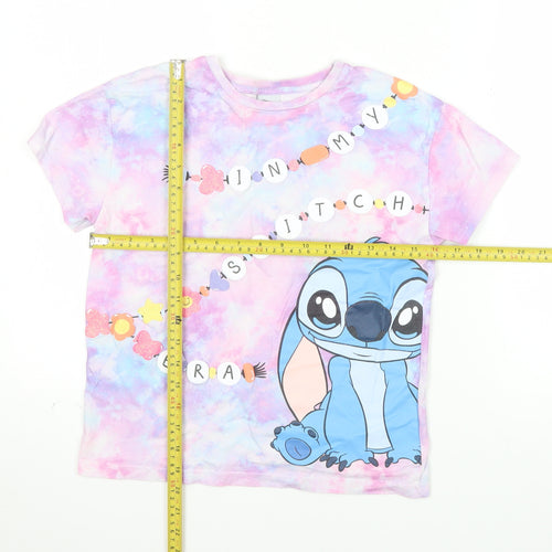 Disney Stitch Girls Multicoloured Tie-Dye Cotton T-Shirt 8-9 Years by George