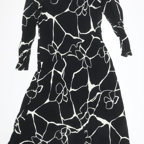George Womens Black Floral A-Line Knee Length Dress Size 14