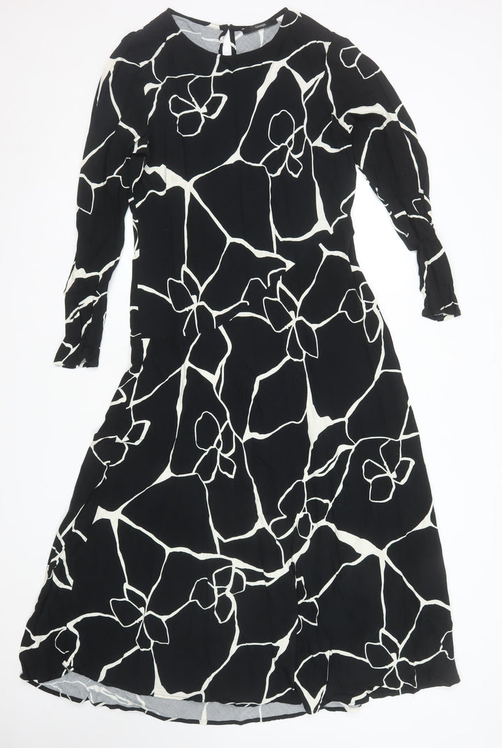 George Womens Black Floral A-Line Knee Length Dress Size 14