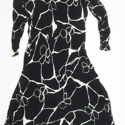 George Womens Black Floral A-Line Knee Length Dress Size 14