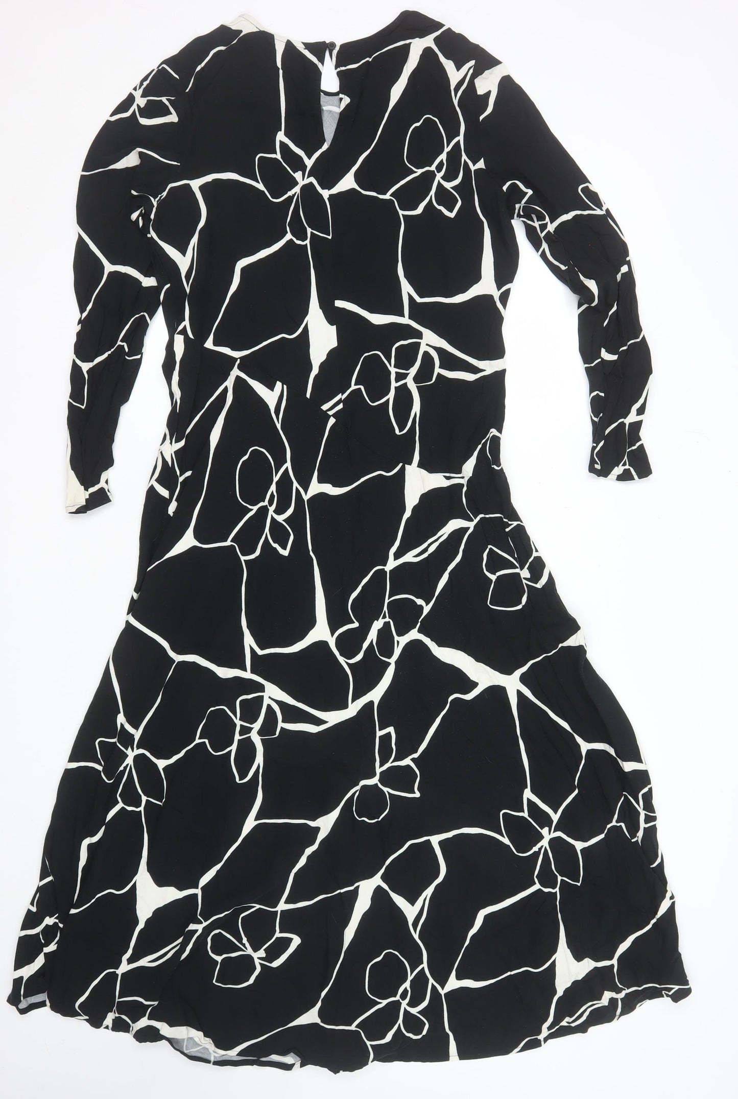 George Womens Black Floral A-Line Knee Length Dress Size 14