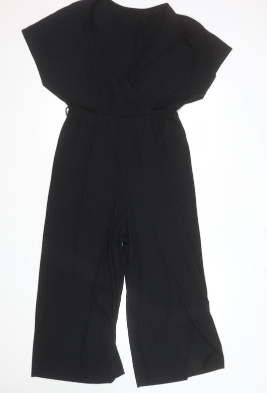 New Look Women's Black Size 14 V-Neck Wide-Leg Jumpsuit