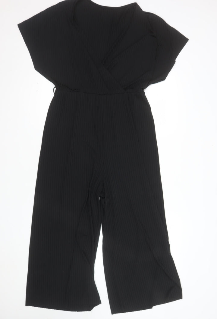 New Look Women's Black Size 14 V-Neck Wide-Leg Jumpsuit