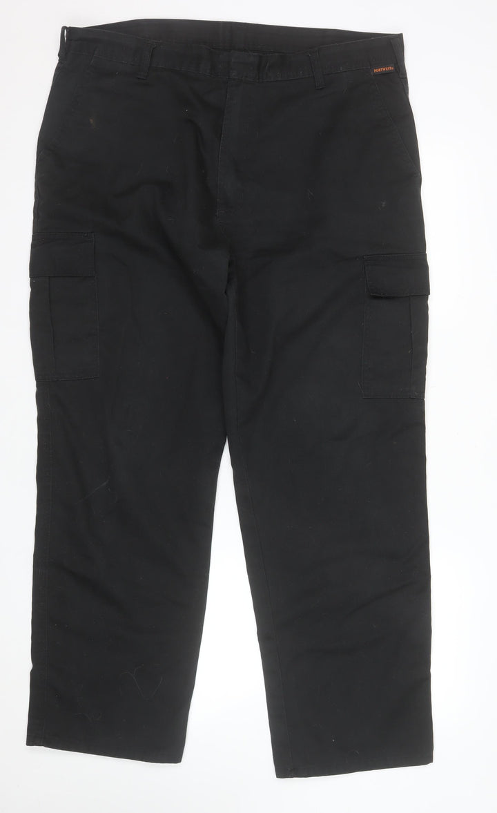 Portwest Mens Black Cargo Work Trousers 40W 31L Regular Fit