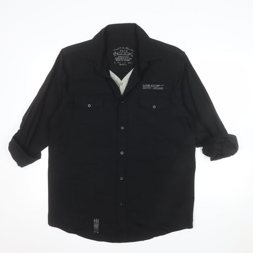 Cherokee Men's Black Cotton Button-Up Long Sleeve Shirt - Size M