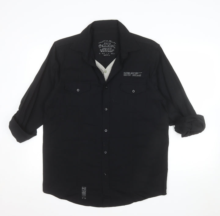 Cherokee Men's Black Cotton Button-Up Long Sleeve Shirt - Size M