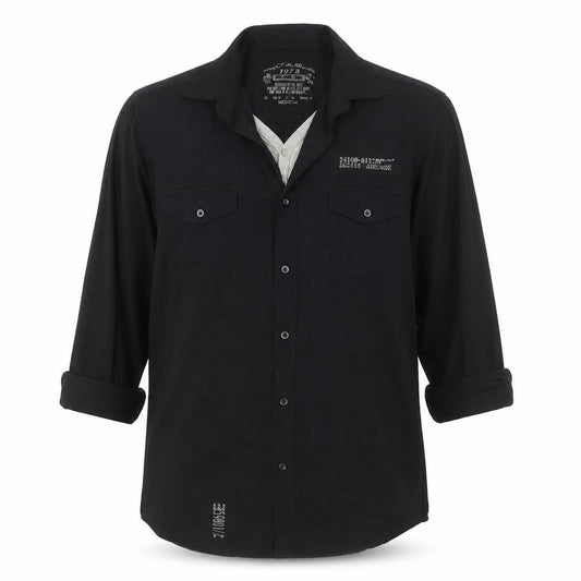 Front view of Cherokee Men's Black Cotton Button-Up Long Sleeve Shirt -, size M