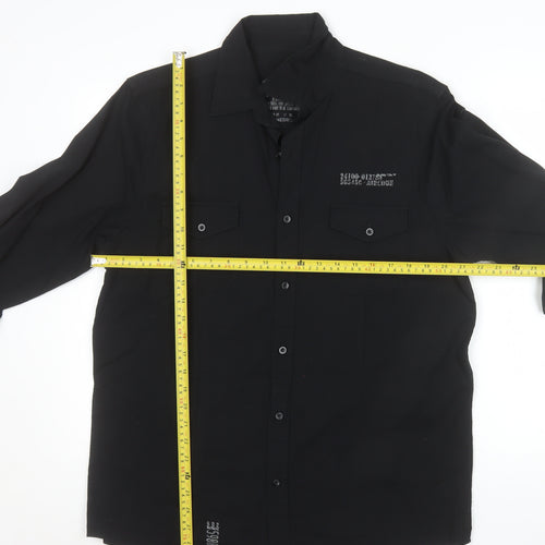 Cherokee Men's Black Cotton Button-Up Long Sleeve Shirt - Size M