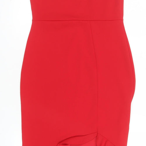 Boohoo Women Red Bodycon V-Neck Stretch Party Dress Size 12