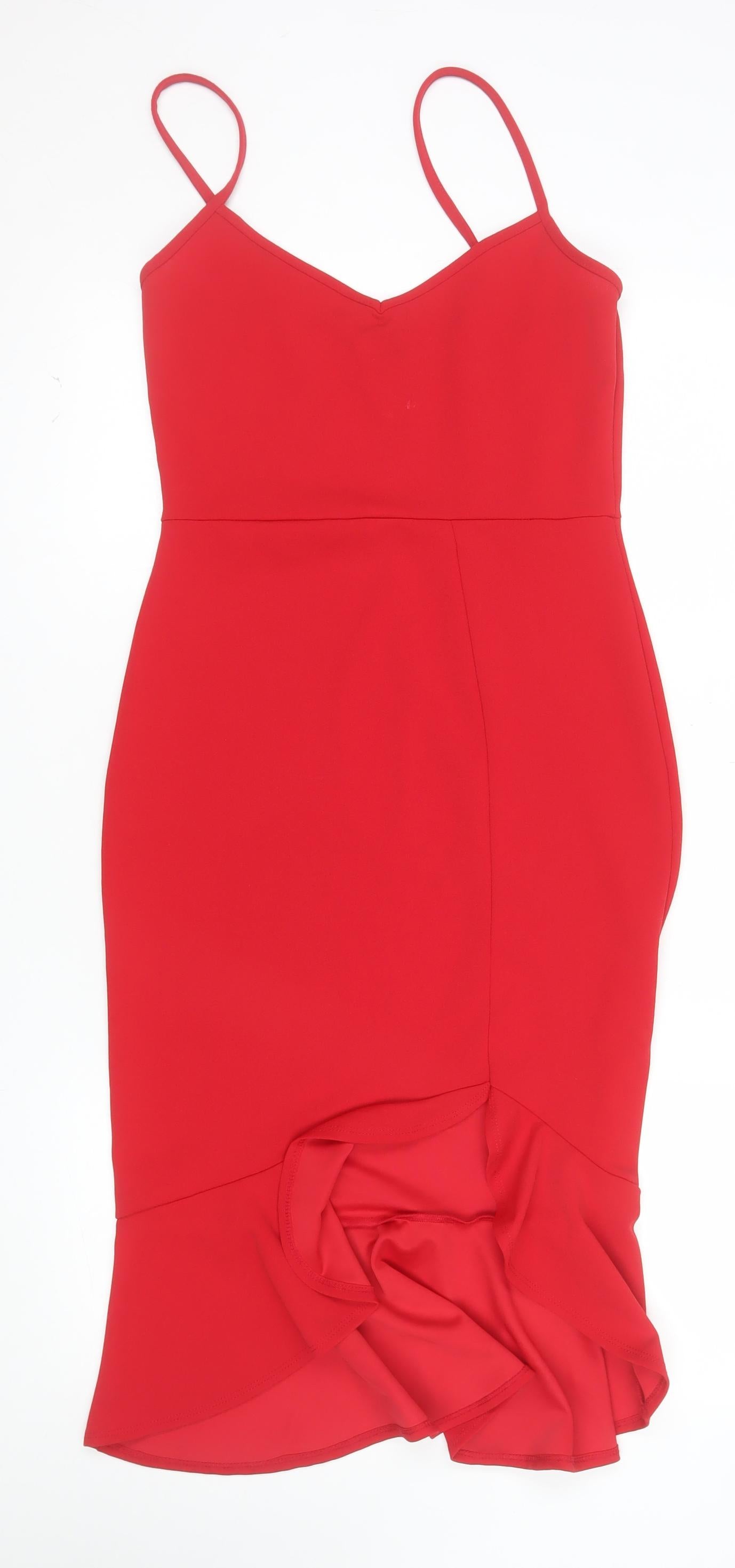 Boohoo Women Red Bodycon V-Neck Stretch Party Dress Size 12