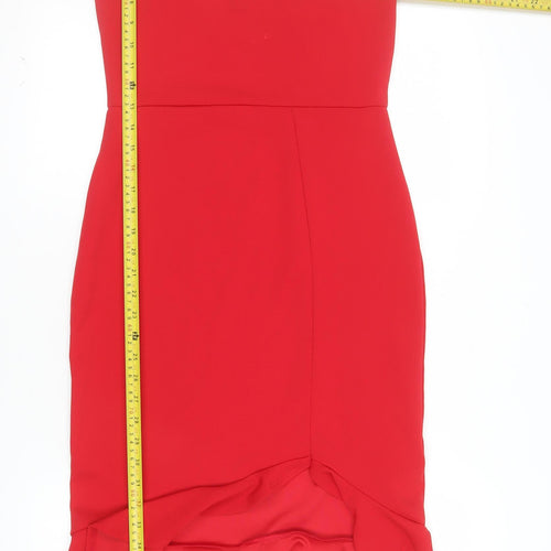 Boohoo Women Red Bodycon V-Neck Stretch Party Dress Size 12