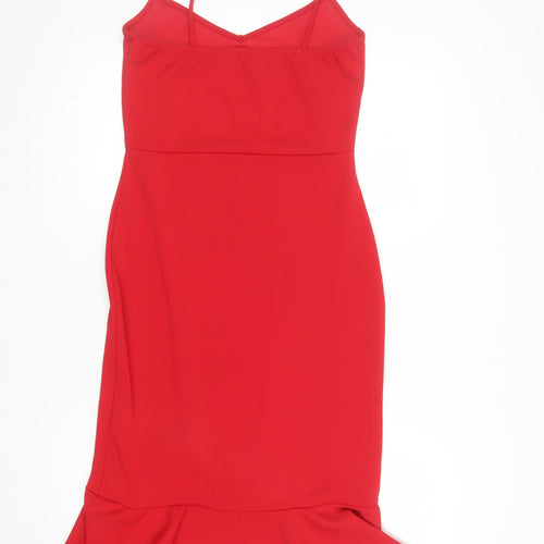 Boohoo Women Red Bodycon V-Neck Stretch Party Dress Size 12