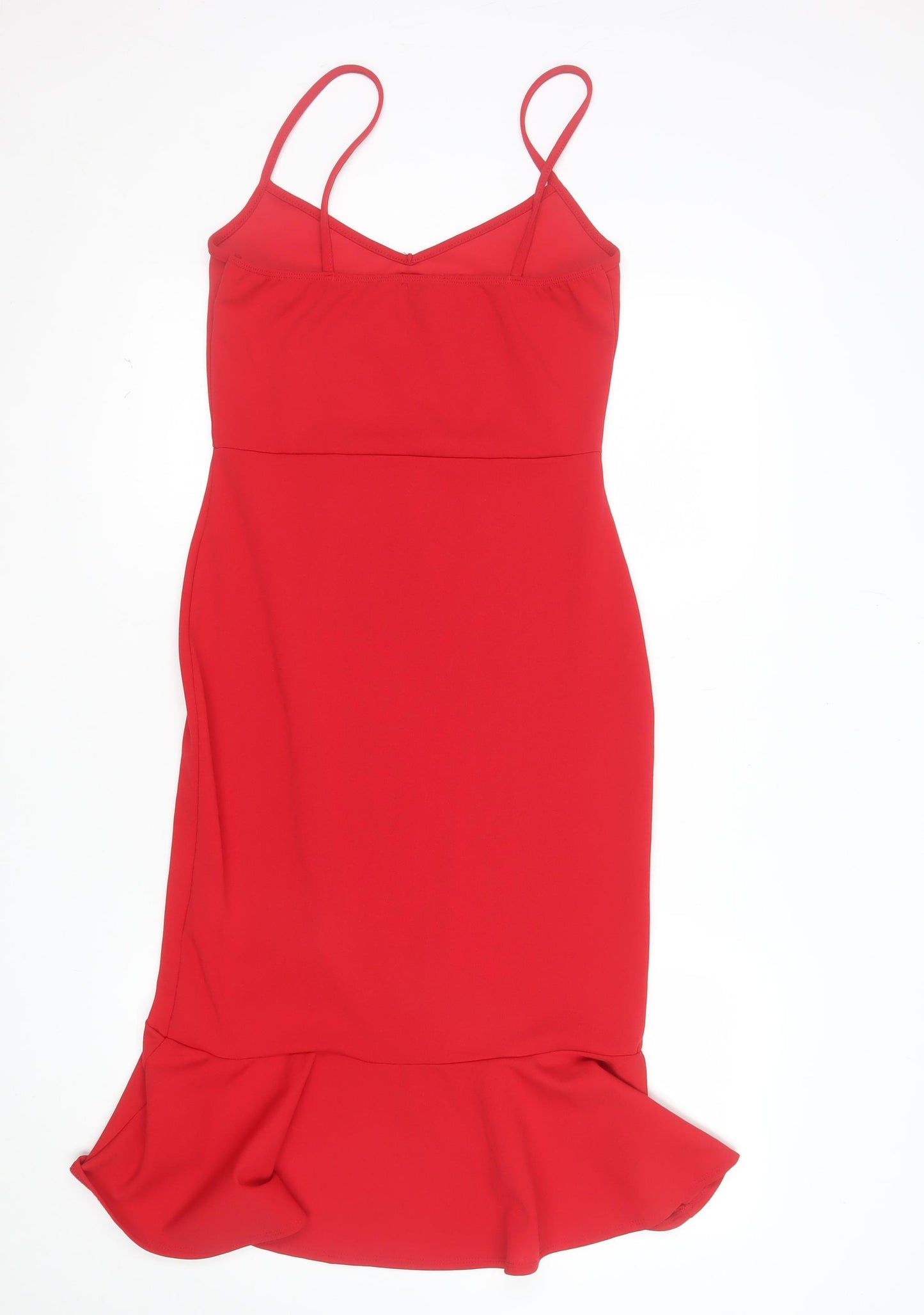 Boohoo Women Red Bodycon V-Neck Stretch Party Dress Size 12