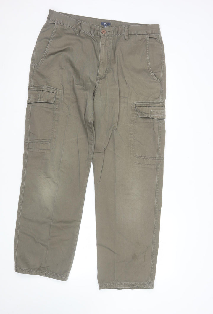 EASY Men’s Brown Cargo Trousers 36W 31L Cotton Casual Workwear