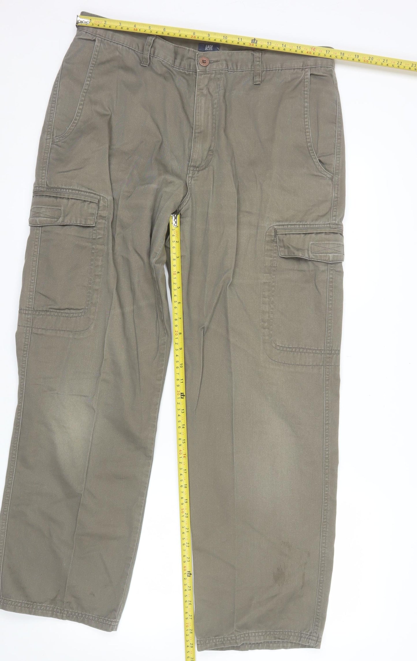 EASY Men’s Brown Cargo Trousers 36W 31L Cotton Casual Workwear