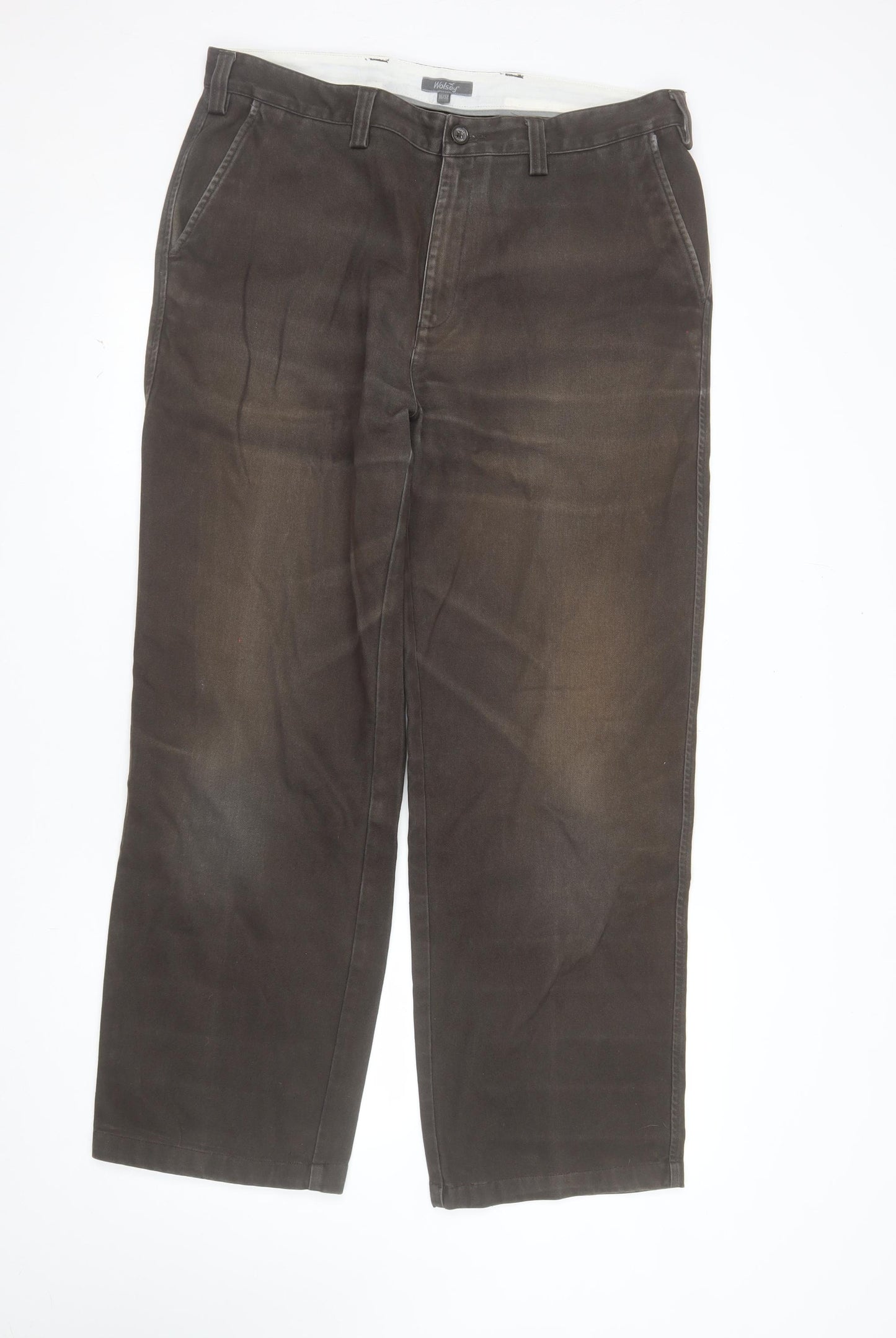Wolsey Men's Brown Cotton Chino Trousers Size 36x32 Classic Fit