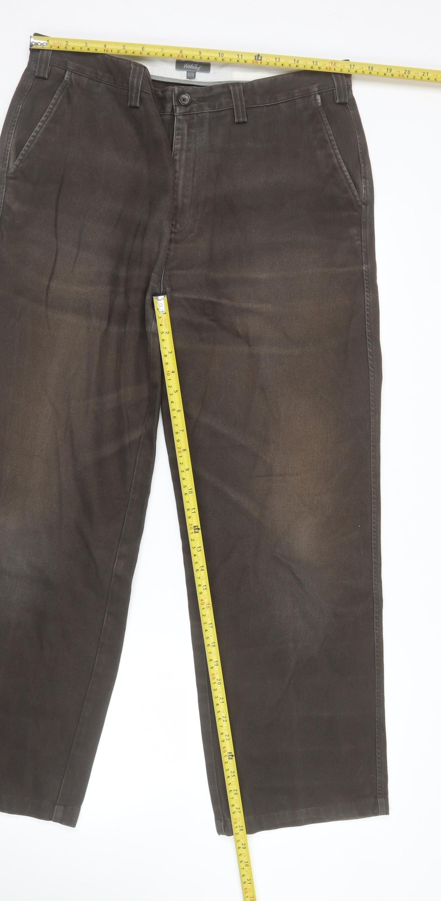 Wolsey Men's Brown Cotton Chino Trousers Size 36x32 Classic Fit