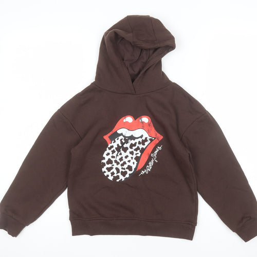 The Rolling Stones Girls Brown 7-8 Years Pullover Hoodie with Logo Print